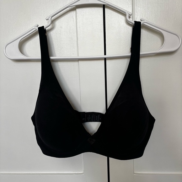 THIRDLOVE 24/7 cotton plunge bra black and 24/7 cotton tshirt bra nude 34C